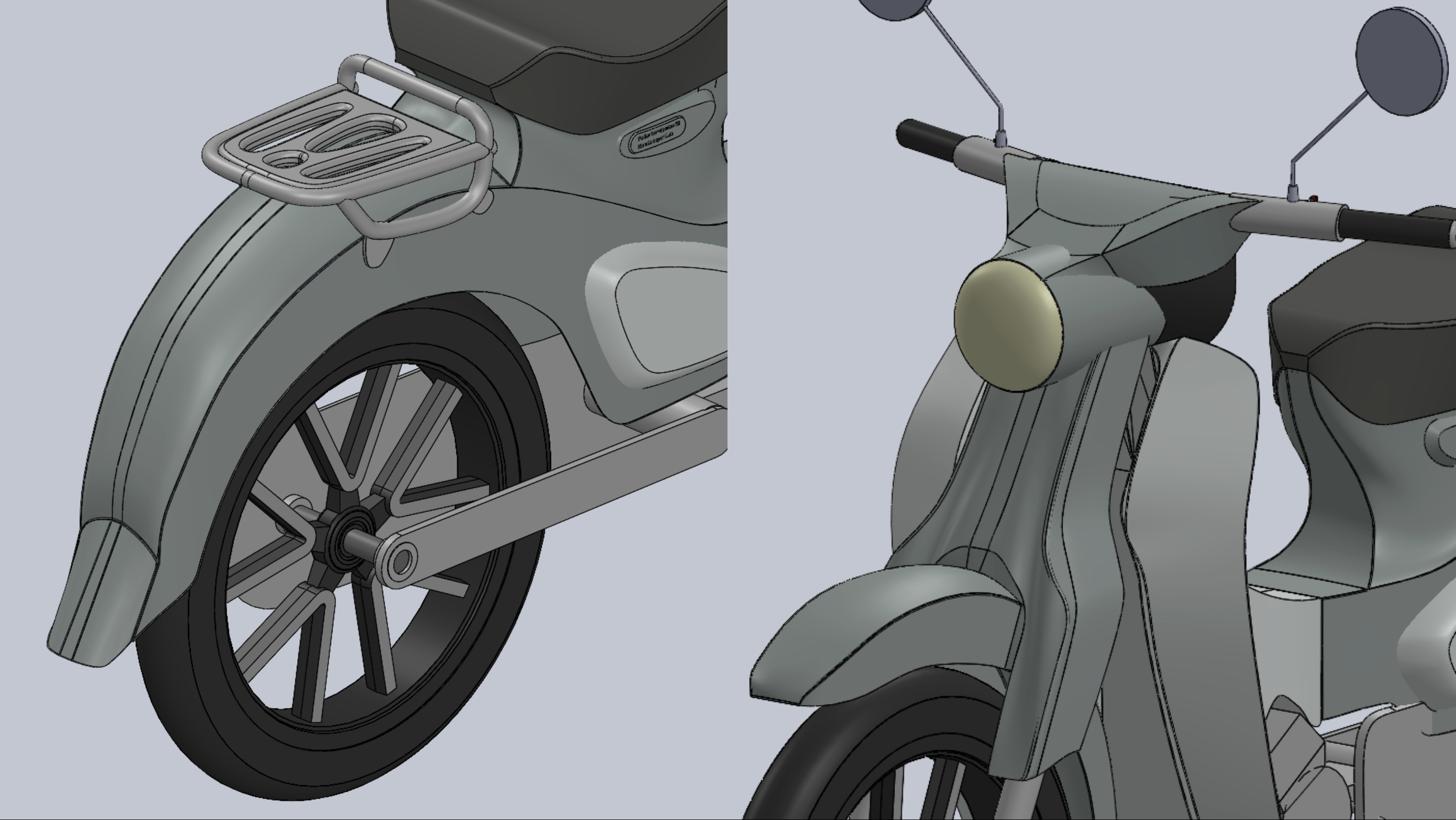 Detail Views of Rear Wheel and Front Fork Assembly